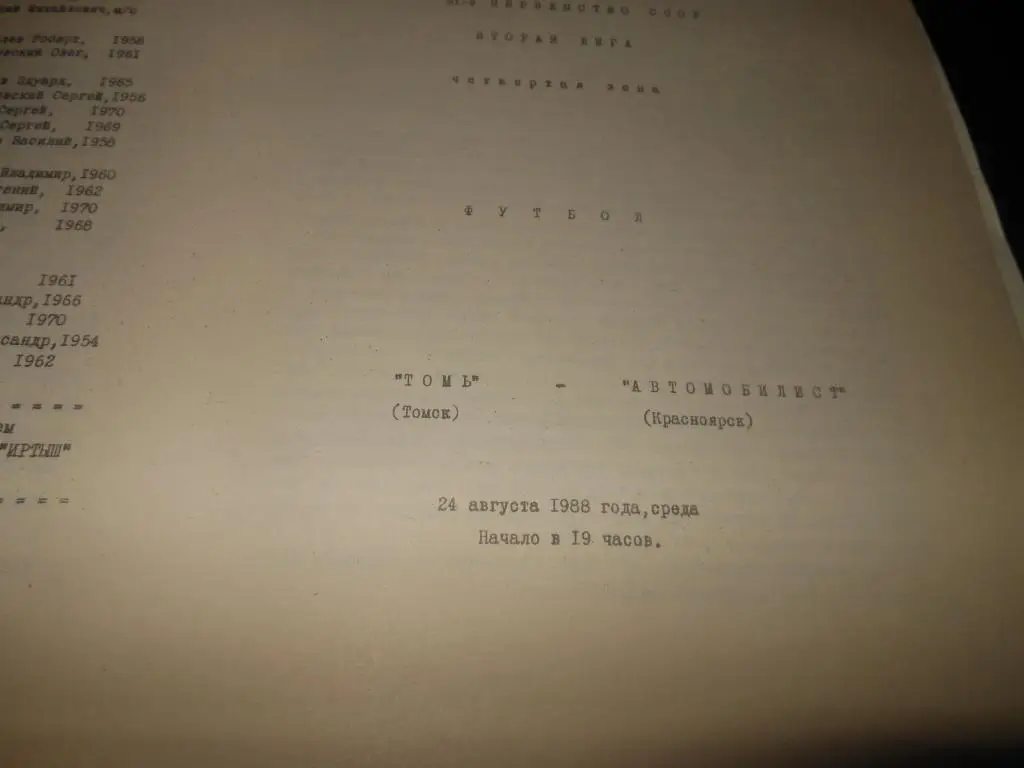 Томь (Томск) - Автомобилист (Красноярск) 1988