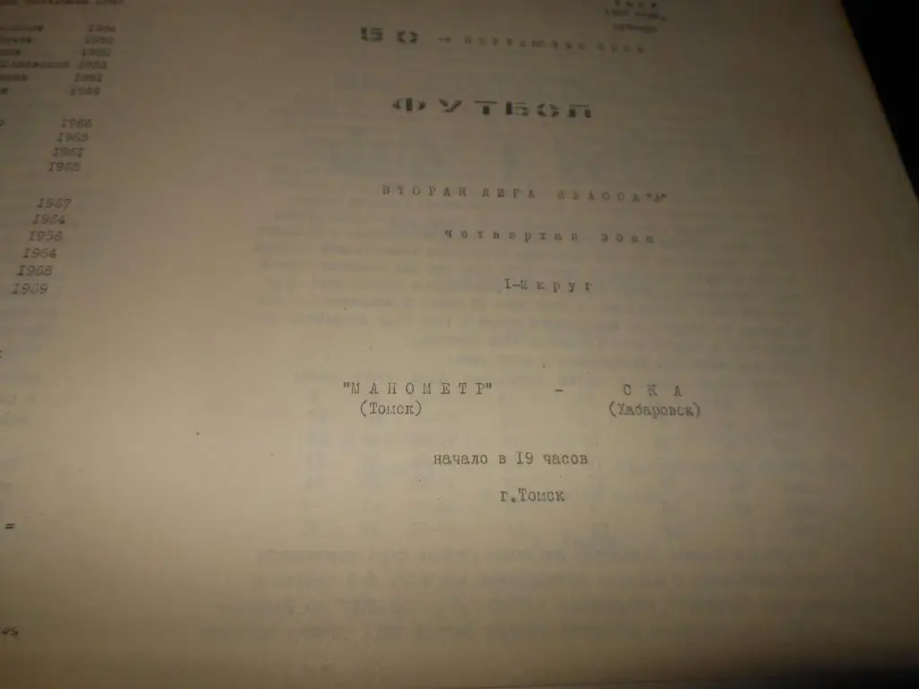 Манометр (Томск) - СКА (Хабаровск) 1987