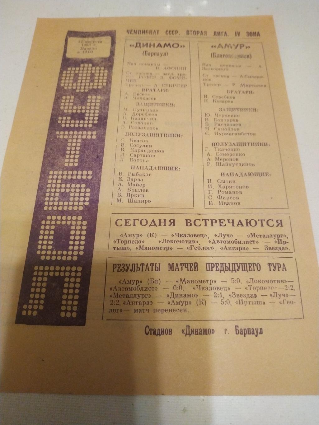 Динамо Барнаул - Амур Благовещенск.1983
