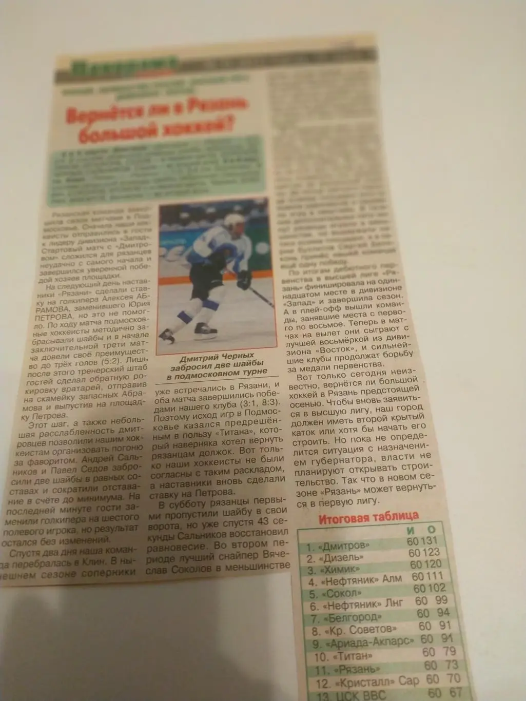 ХК Рязань - ХК Дмитров/Титан (Клин). 4/5/8/9.03.2008.(Отчёт о игре)