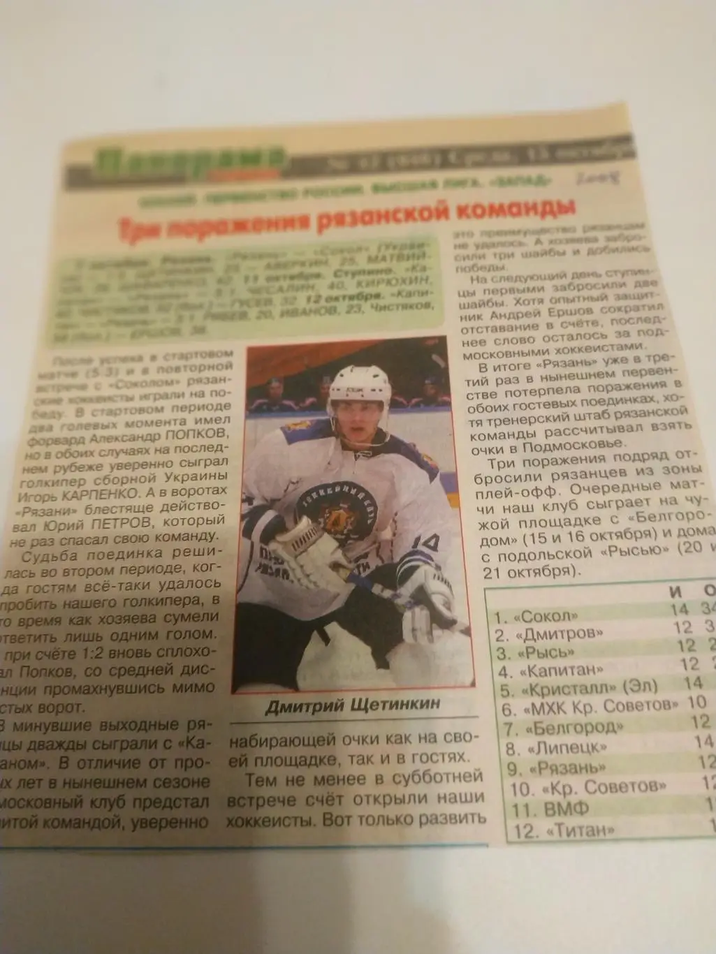 ХК Рязань - Сокол(Киев)/Капитан (Ступино) 7/11/12.10.2008.(Отчёт о игре)