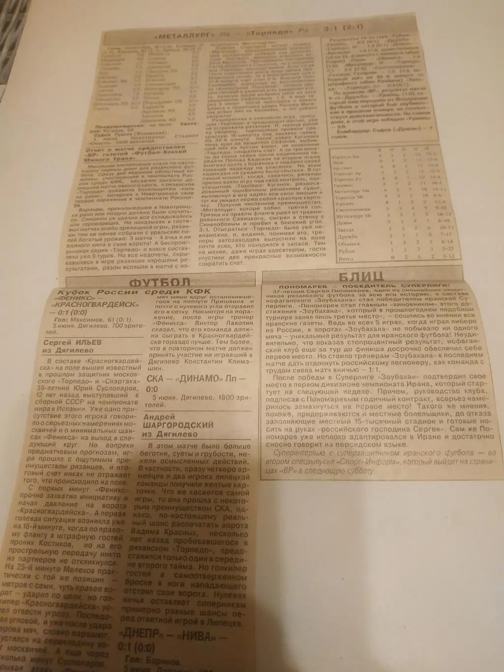 Металлург (Новотроицк) - Торпедо (Рязань). 5.06.1994...(отчёт о матче)
