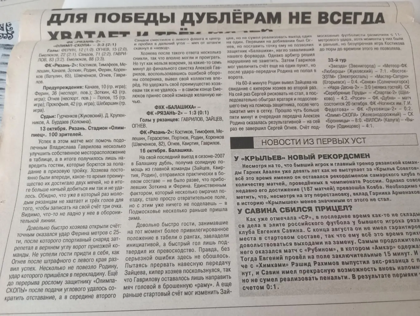 Фк Рязань -2 - Олимп -Скопа(Железнодорожный)/ХФК Балашиха13/16.10.2007.