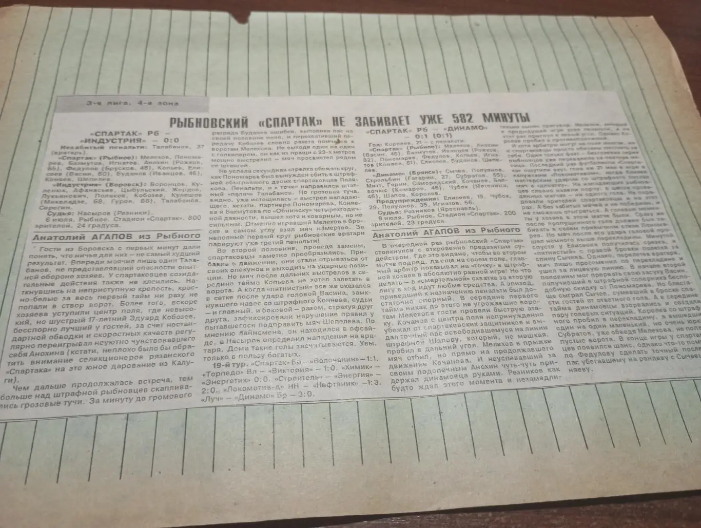 Спартак (Рыбное) - Индустрия (Боровск). 6.07.1997. Счёт (0-0)
