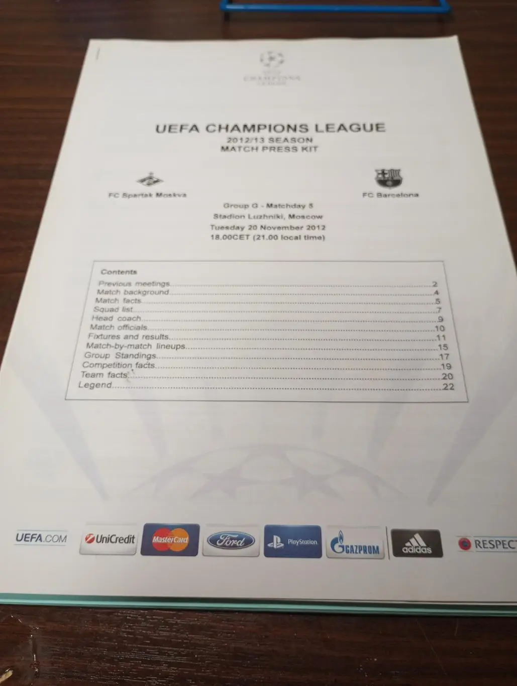 Спартак ((Москва) - Барселона.20.11.2012 ( 22 страницы английский язык)
