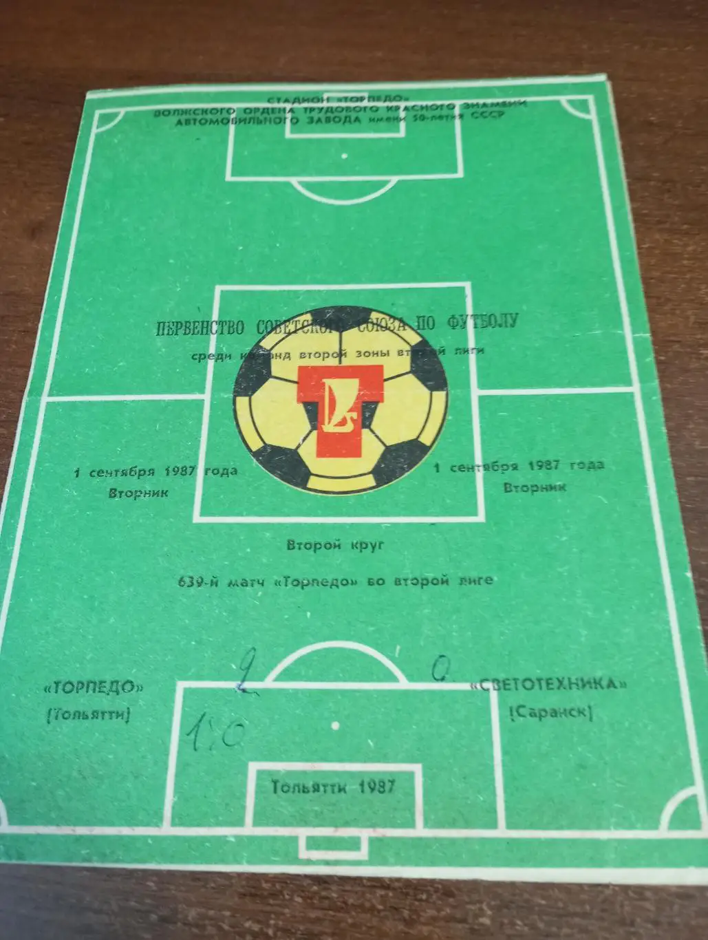 Торпедо (Тольятти) - Светотехника (Саранск).1.09.1987.