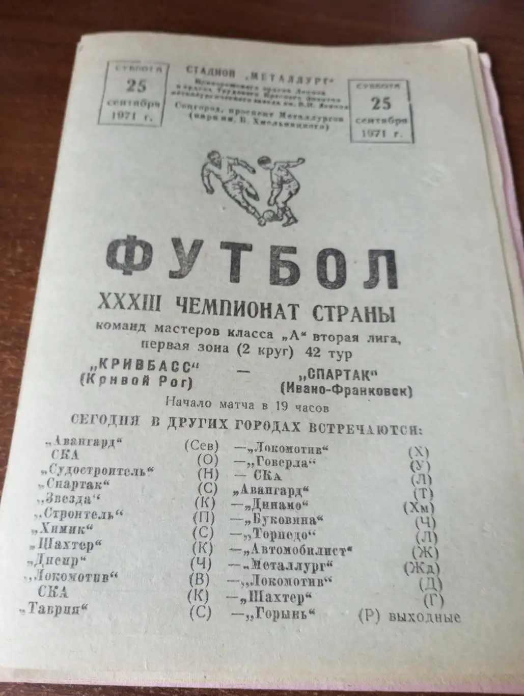 Кривбасс (Кривой Рог) - Спартак(Ивано- Франковск).25.09.1971.