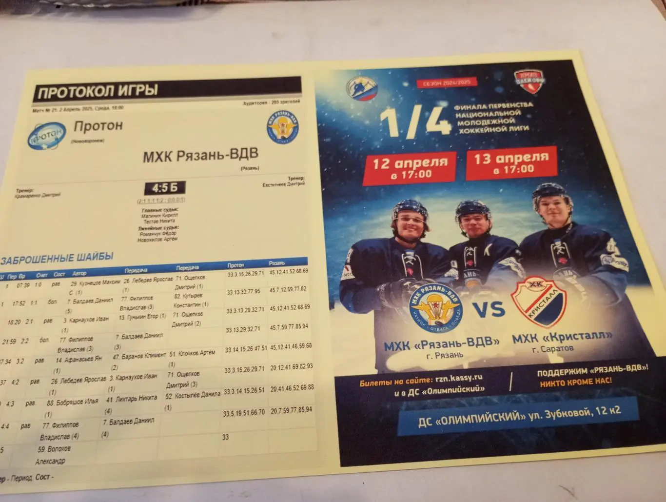 МХК. Рязань - МХК Кристалл (Саратов).12.04.2025....