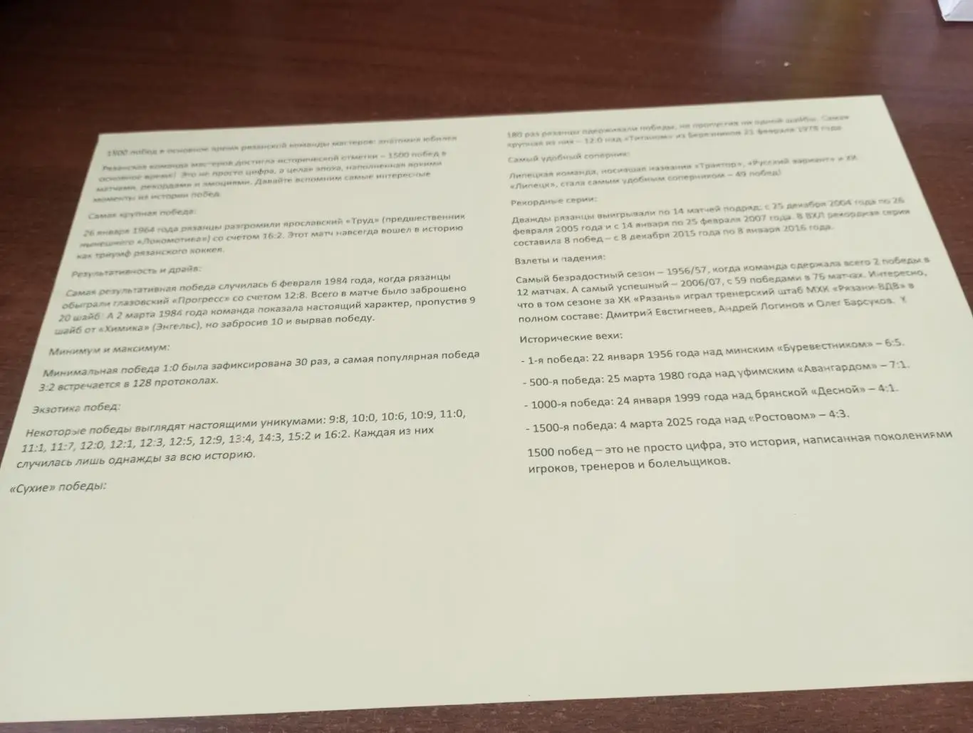 1500 побед в основное время 1956-2025(ХК. Рязань ВДВ, Вятич, Станкостроитель).. 1