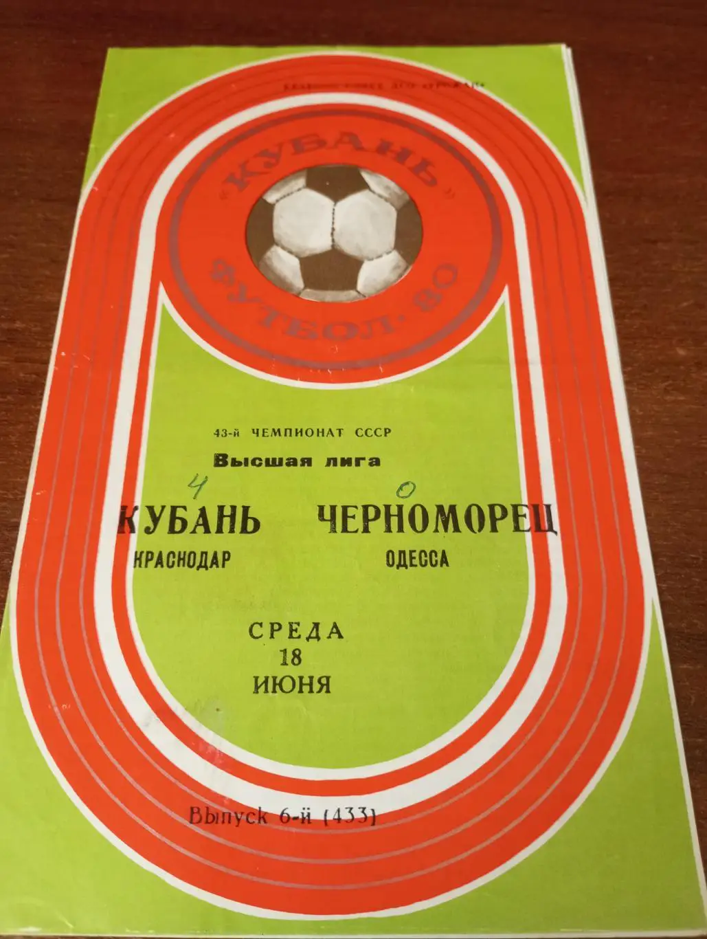 Кубань (Краснодар) - Черноморец( Одесса). 18.06.1980.
