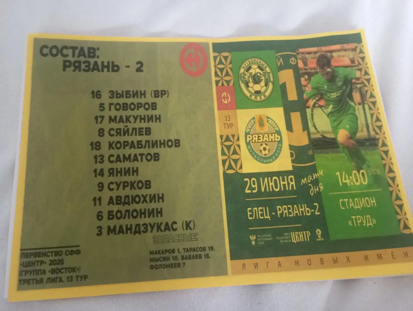 ФК. Елец -Рязань - 2...29.06.2025. Авторская 1 вид.