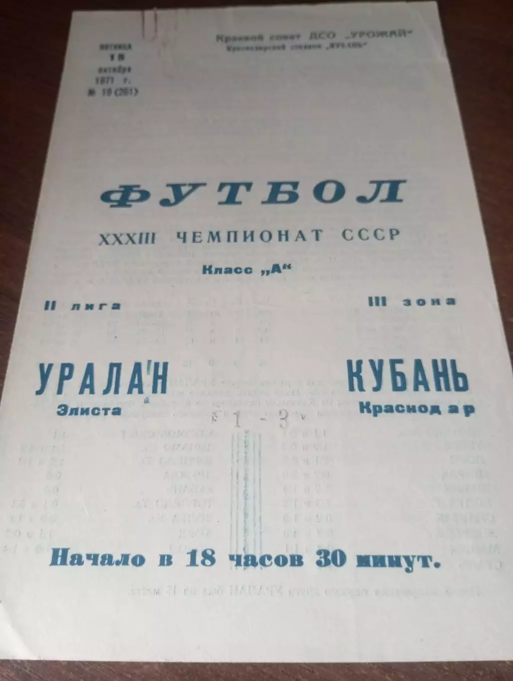 Кубань (Краснодар) - Уралан(Элиста ). 1971
