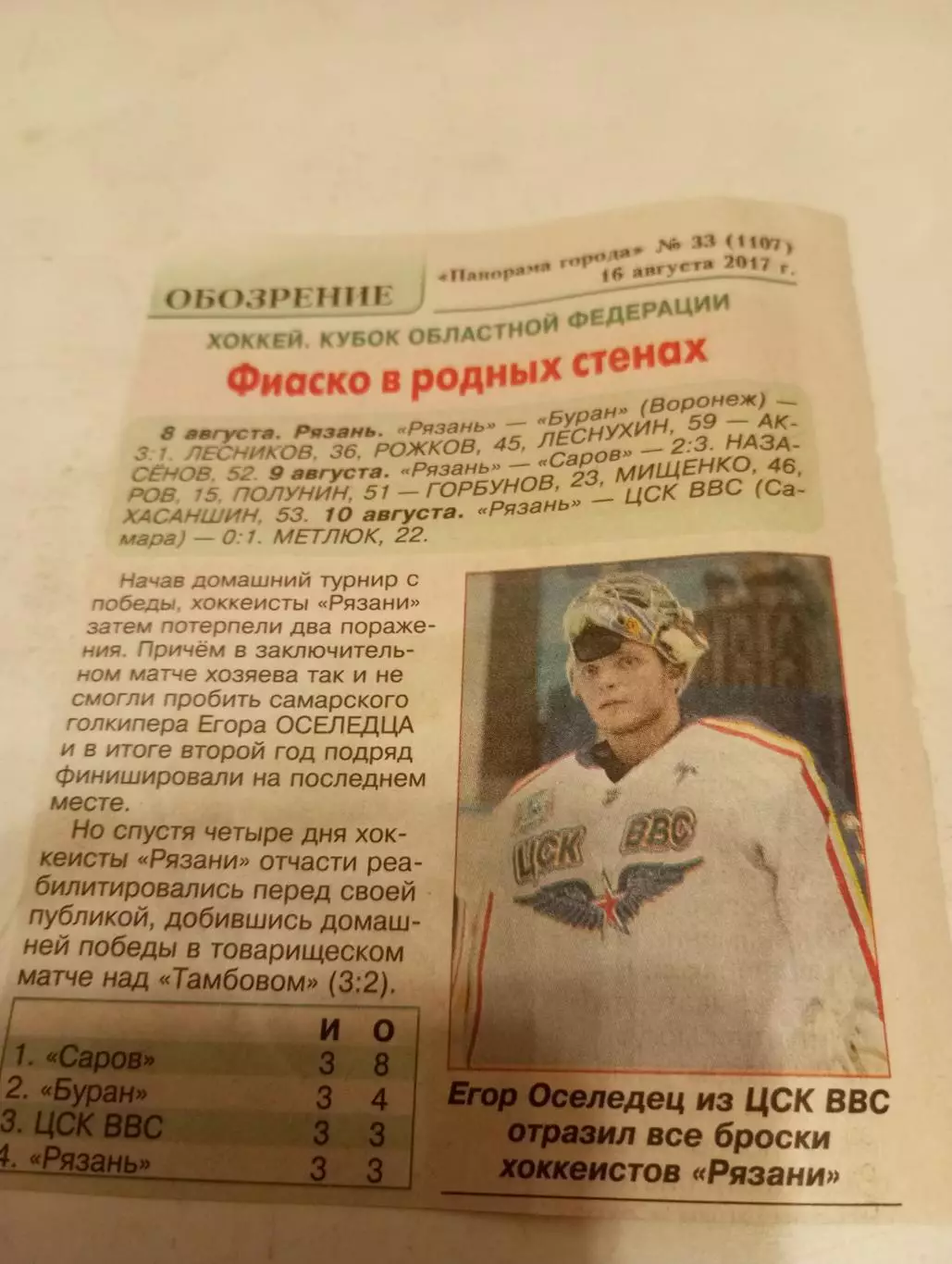 ХК. Рязань- - (Воронеж. ХК. Сарав, Самара) 8-10.08.2017. г. Рязань