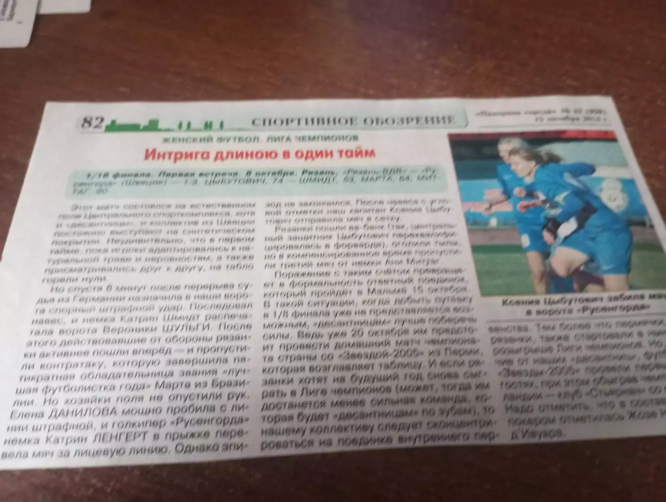 ЖФК. Рязань ВДВ - ЖФК. Русенгорд(Швеция) 8.10.2014.Счёт (1-3) Лига чемпионов