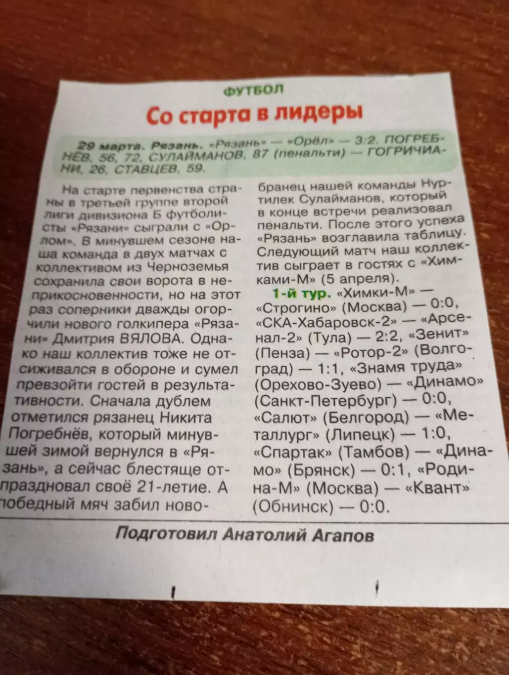 ФК Рязань -ФК.Орел.29.03.2025.Счёт (3-2)