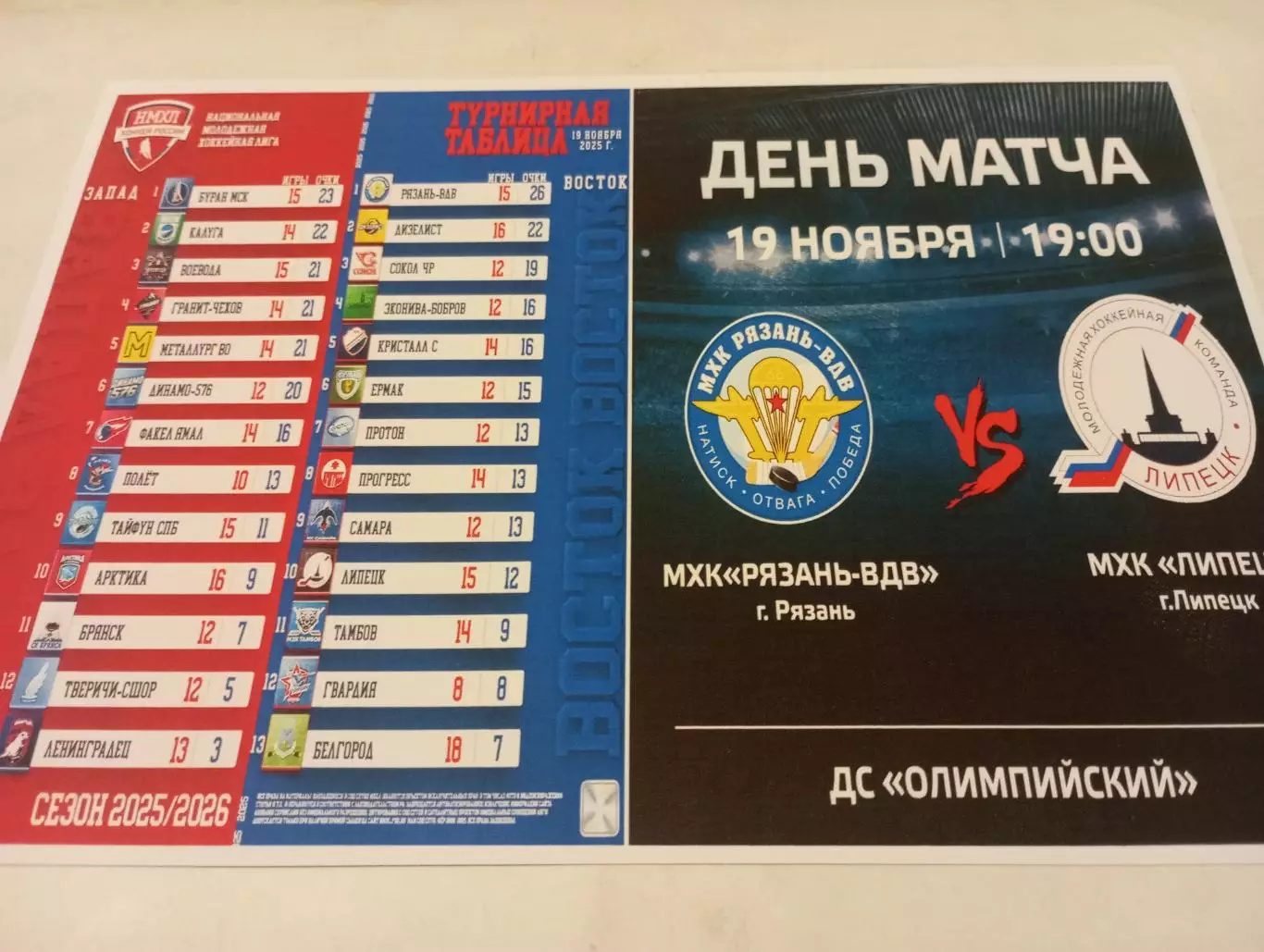 .МХК. Рязань ВДВ - МХК. Липецк...19.11.2025.