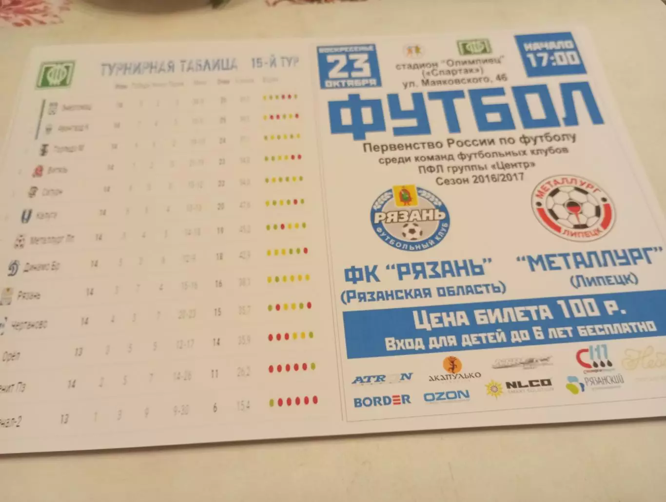 ФК. Рязань - Металлург (Липецк). 23.10.2016.