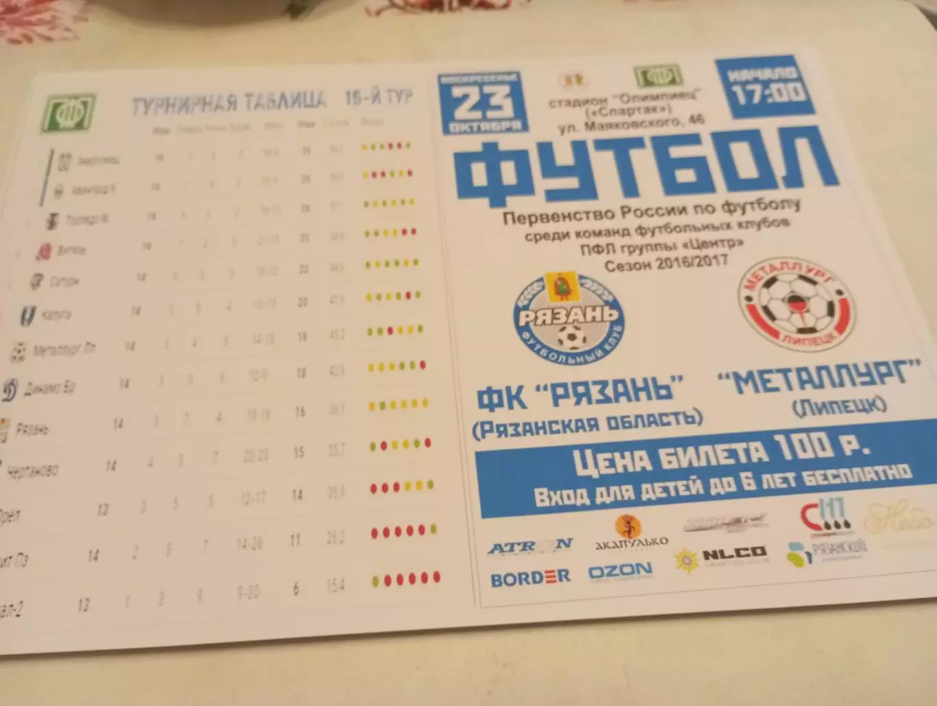 ФК. Рязань - Металлург (Липецк). 23.10.2016.