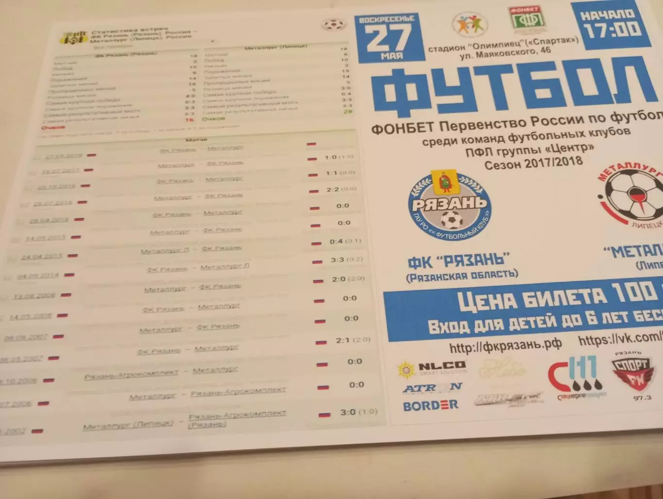 ФК. Рязань - Металлург (Липецк). 27.05.2018.