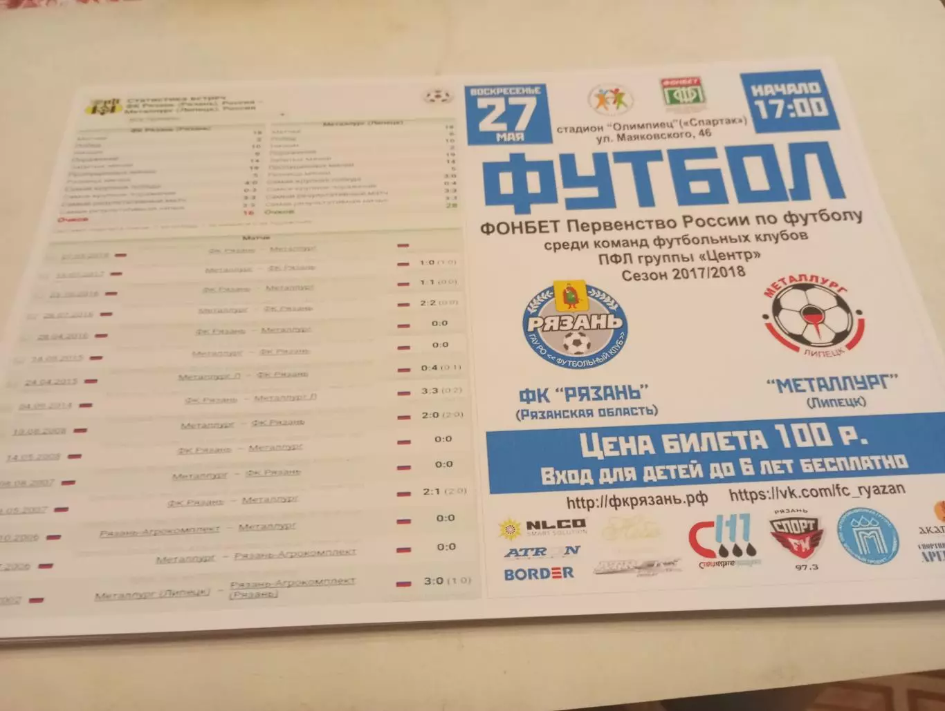 ФК. Рязань - Металлург (Липецк). 27.05.2018.