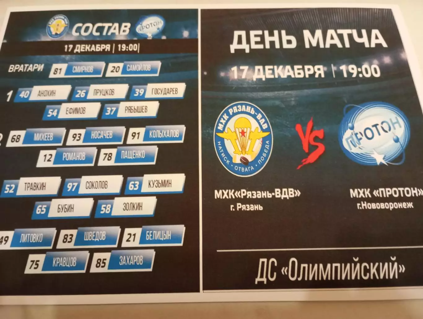 МХК.. Рязань ВДВ. -МХК .Протон(Нововоронеж)...17.12.2025. .