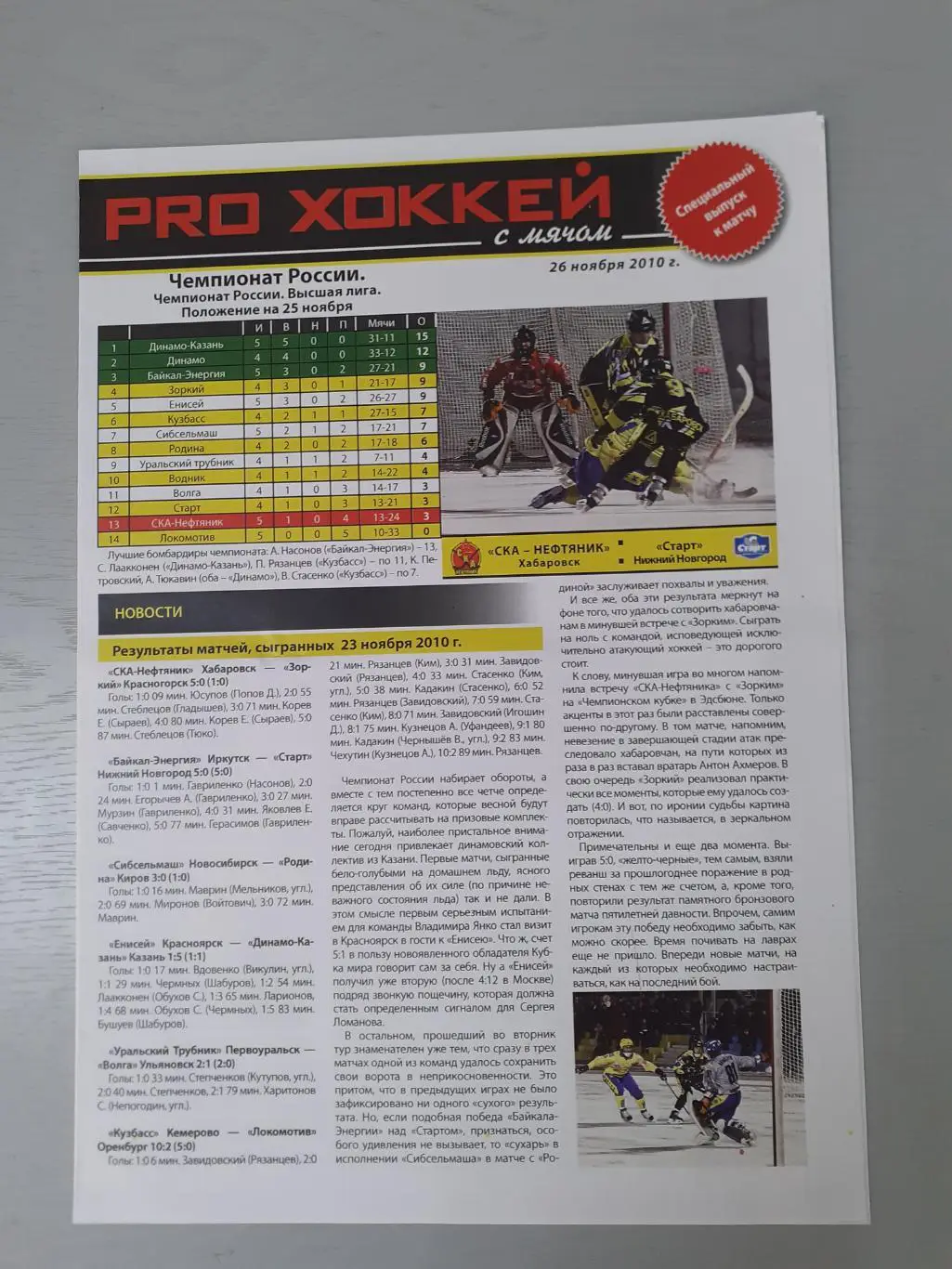 Хоккей с мячом. СКА-Нефтяник Хабаровск - Старт Нижний Новогород - 2010