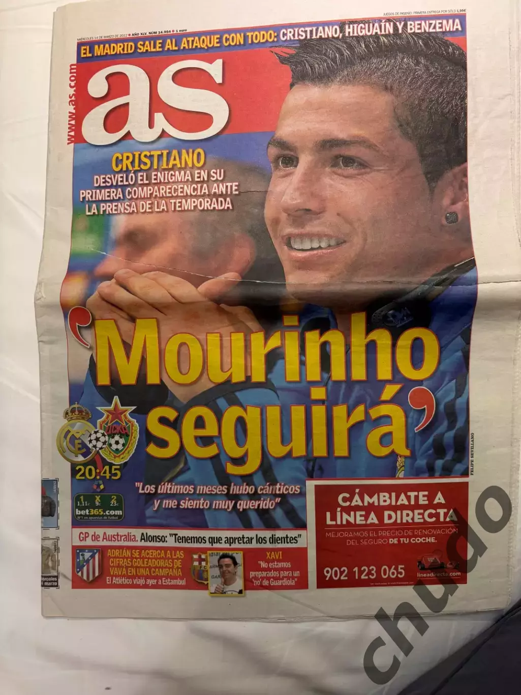 Реал Мадрид - ЦСКА- 2012. Газета. Состояние см.фото.