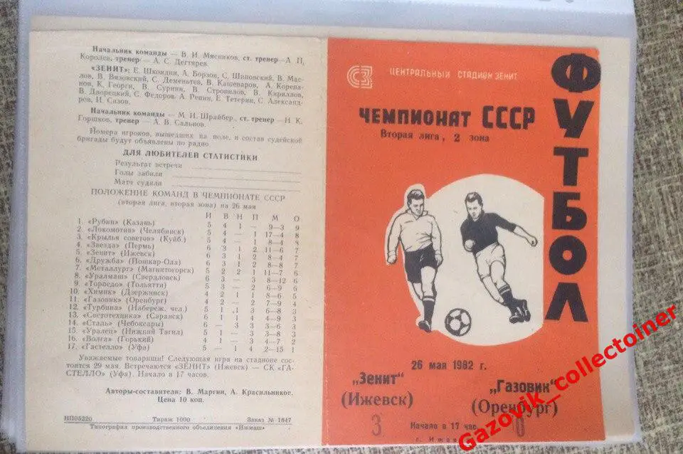 «Зенит» (Ижевск) — «Газовик» (Оренбург), 26.05.1982