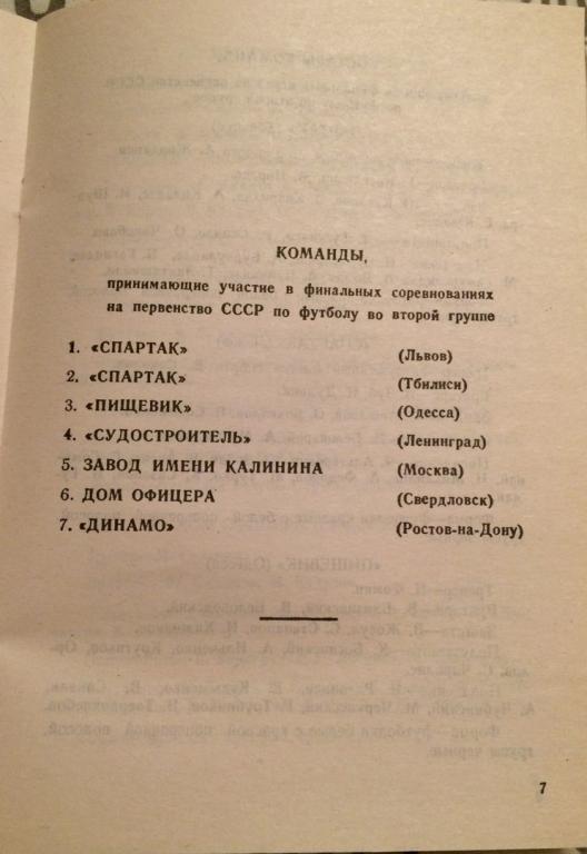 первенство СССР финал второй группы 1949 год 1