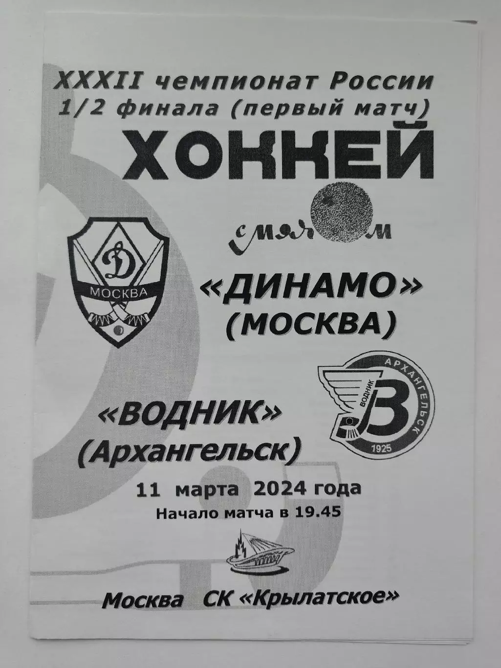 Хоккей с мячом Динамо Москва Водник Архангельск 11 марта 2024 плей-офф полуфинал