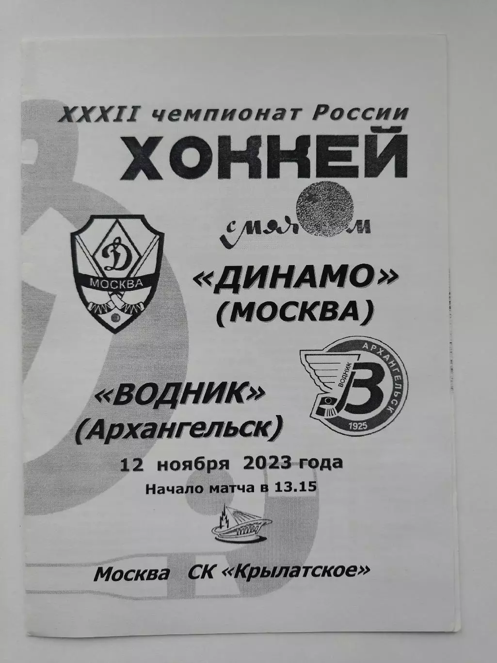 Хоккей с мячом. Динамо Москва - Водник Архангельск 12 ноября 2023