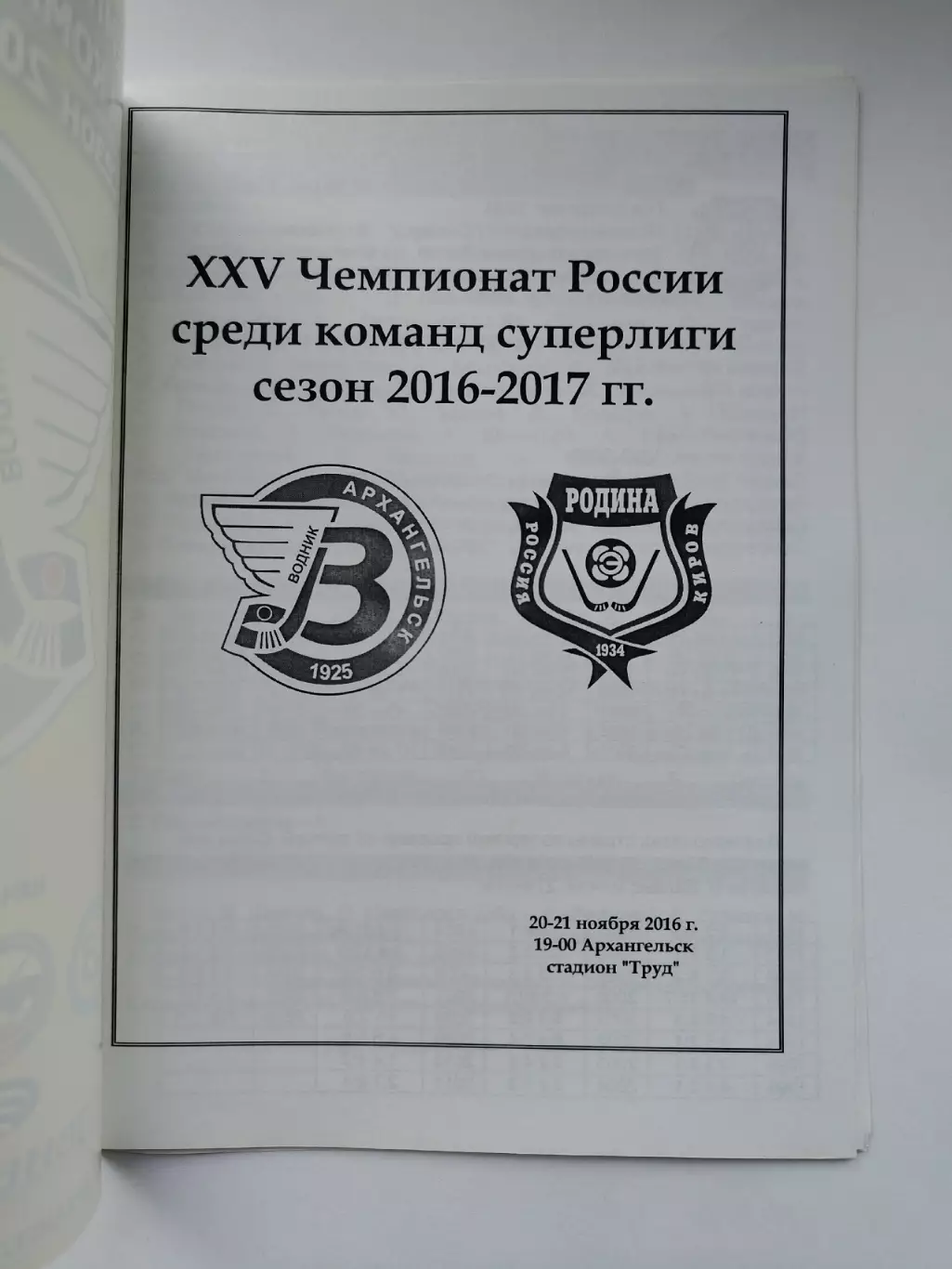 Хоккей с мячом. Водник Архангельск - Родина Киров 20/21 ноября 2016 VIP 1