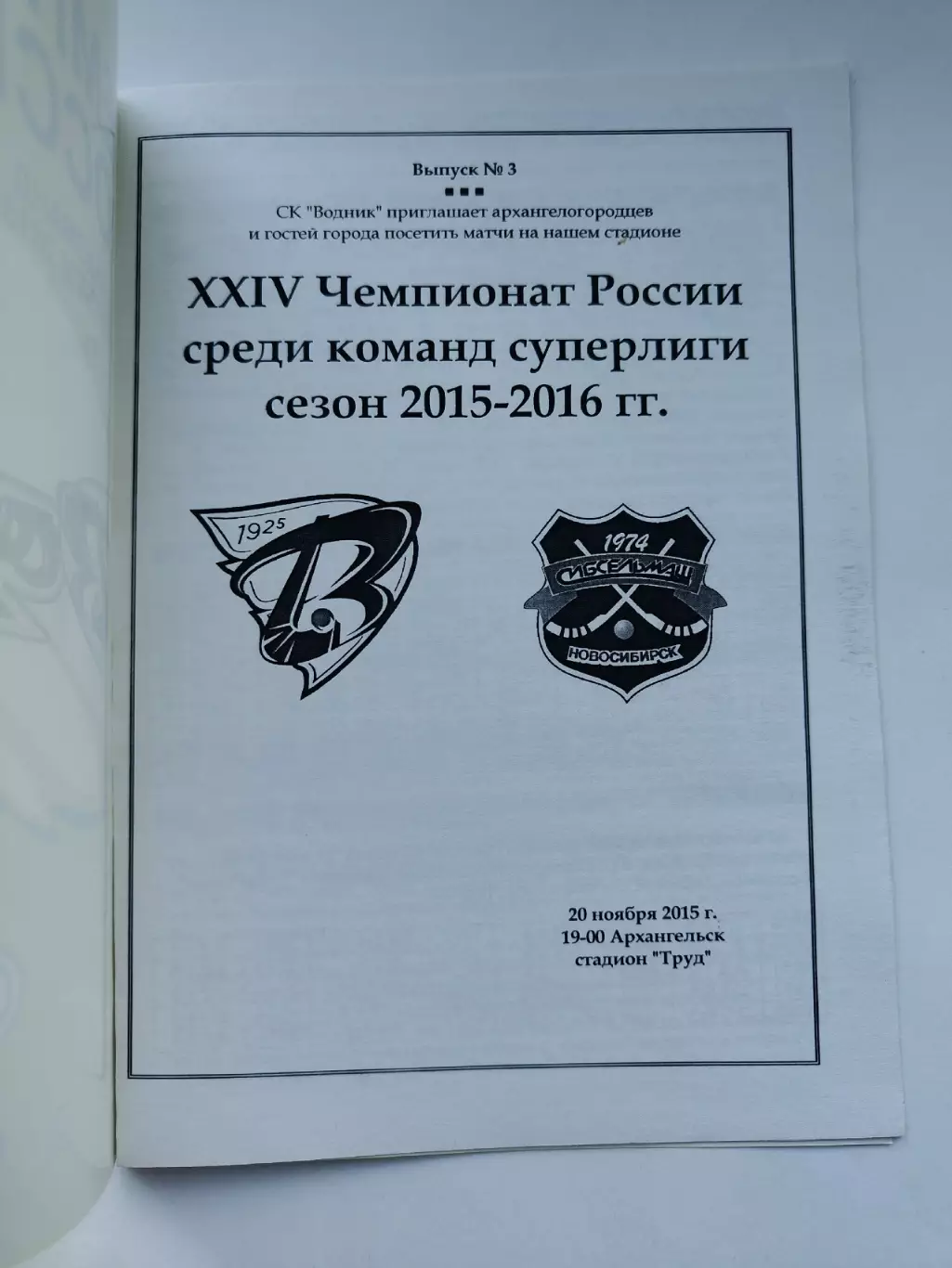 Хоккей с мячом. Водник Архангельск - Сибсельмаш Новосибирск 20 ноября 2015 1
