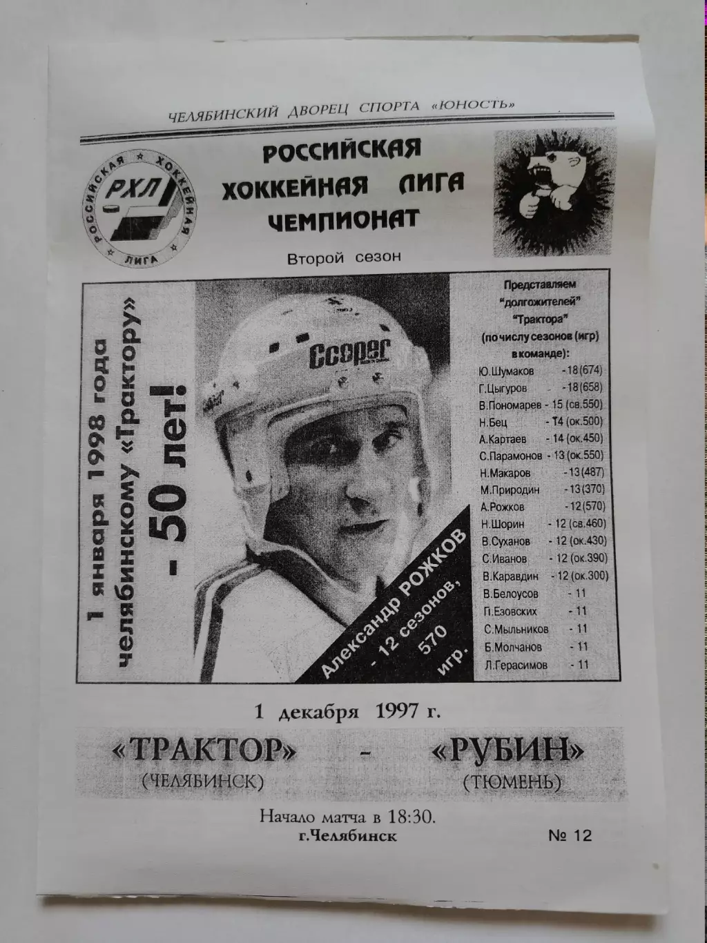 Трактор Челябинск - Рубин Тюмень 1 декабря 1997