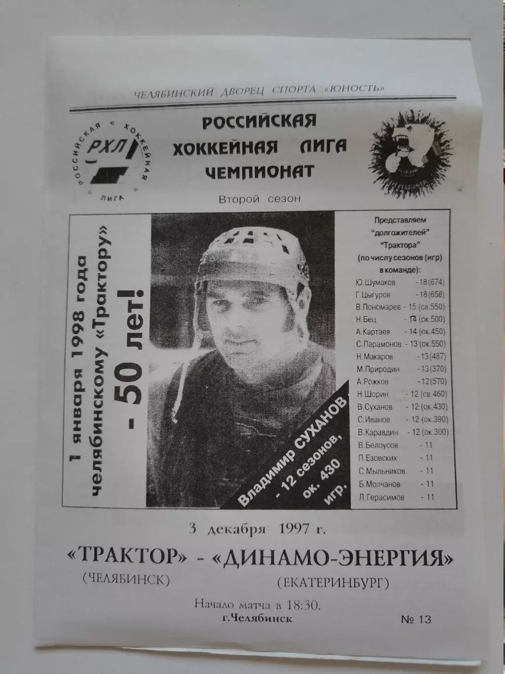 Трактор Челябинск - Динамо-Энергия Екатеринбург 3 декабря 1997