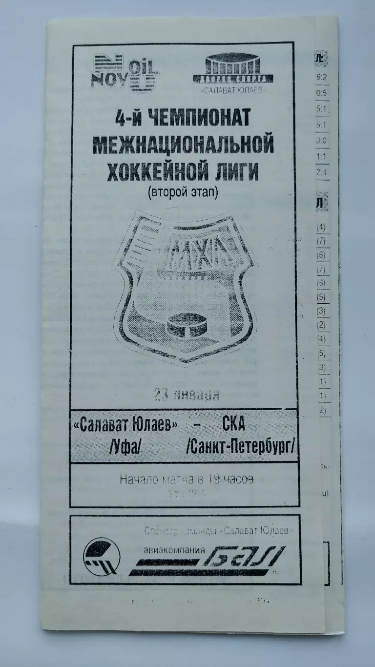 Салават Юлаев Уфа - СКА Санкт-Петербург 23 января 1996 (ч/б)