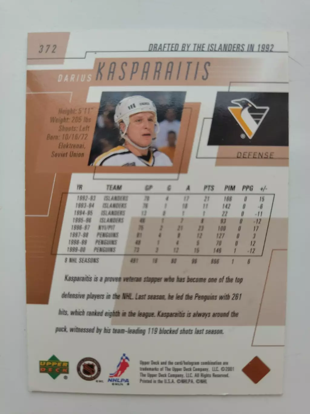 Оригинальный Автограф Дарюс Каспарайтис Pittsburgh Penguins/Питтсбург Пингвинз 1