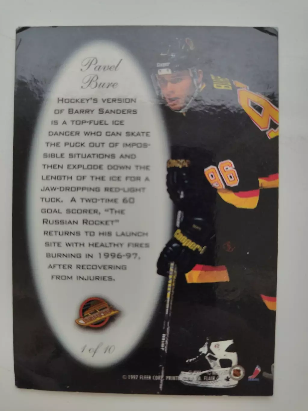 Хоккей. Карточка Pavel Bure/Павел Буре Vancouver Canucks/Ванкувер сезон 1996/97 1