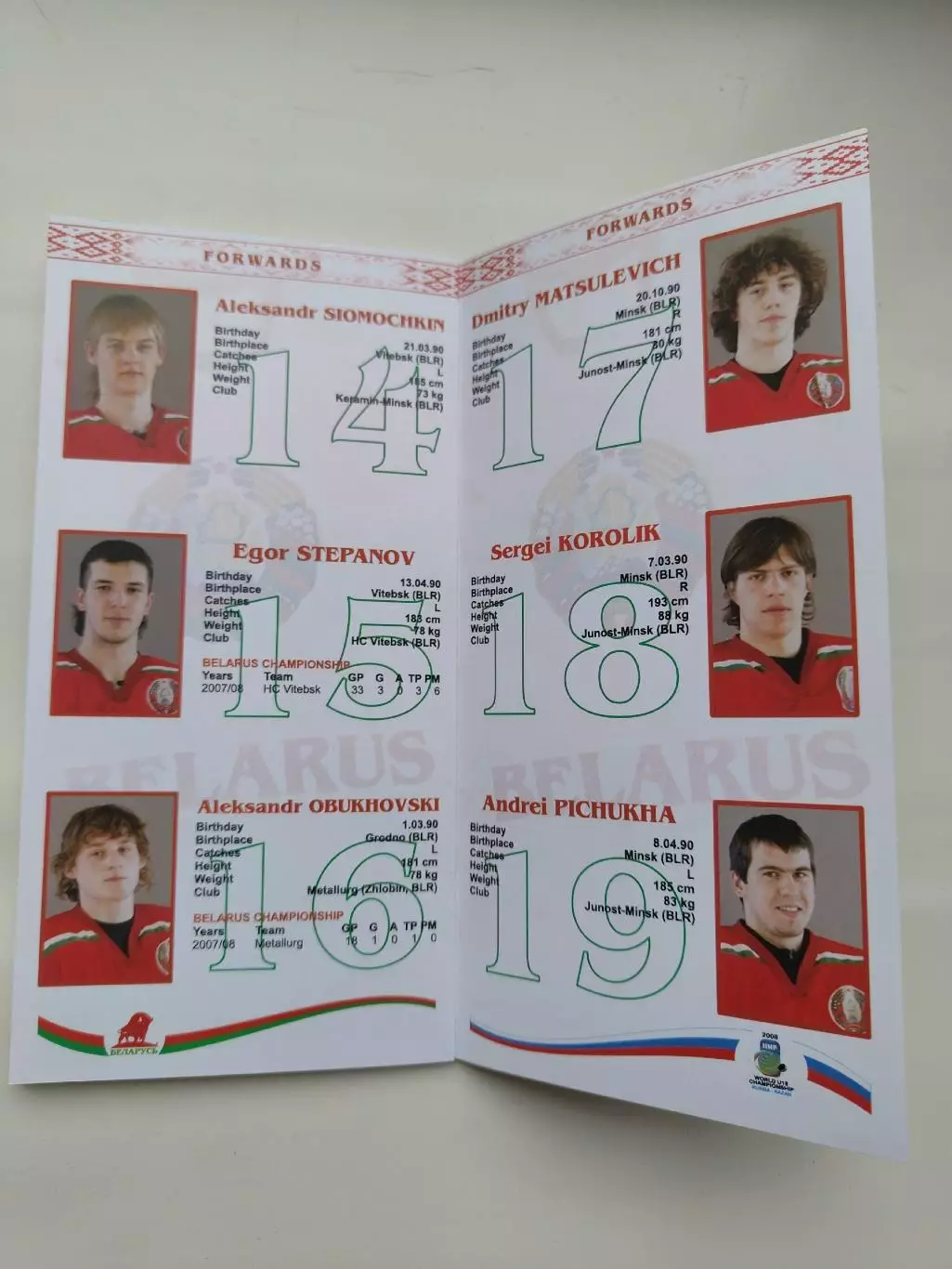 Хоккей. Media Guide/Медиа гайд Сборная Беларусь U18 (Чемпионат Мира 2008) 6