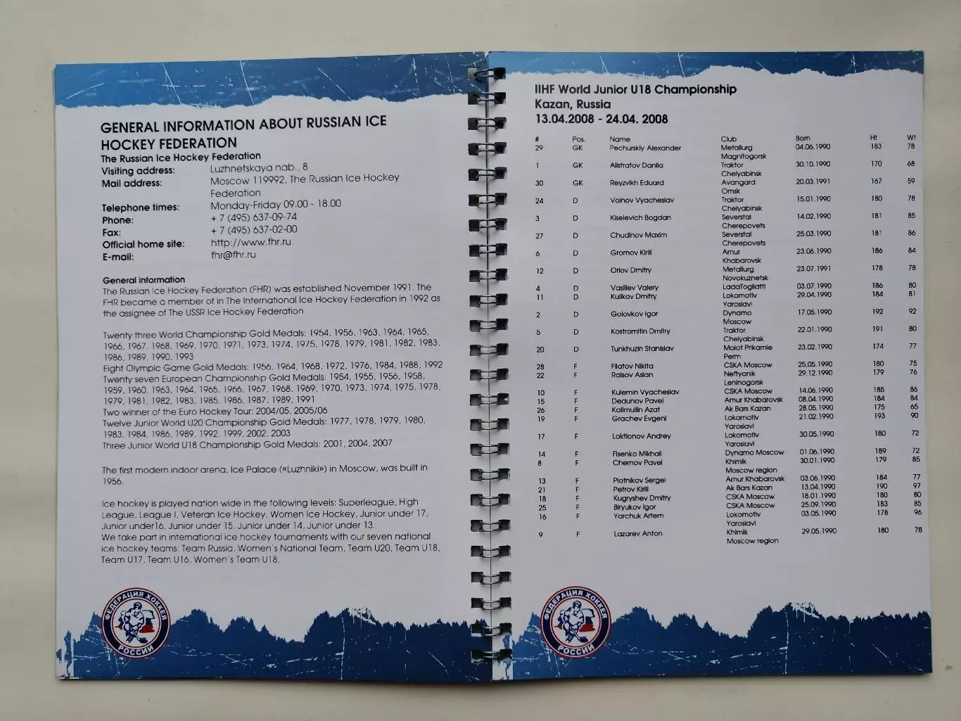 Хоккей. Media Guide/Медиа гайд Сборная Россия U18 (Чемпионат Мира 2008) 1