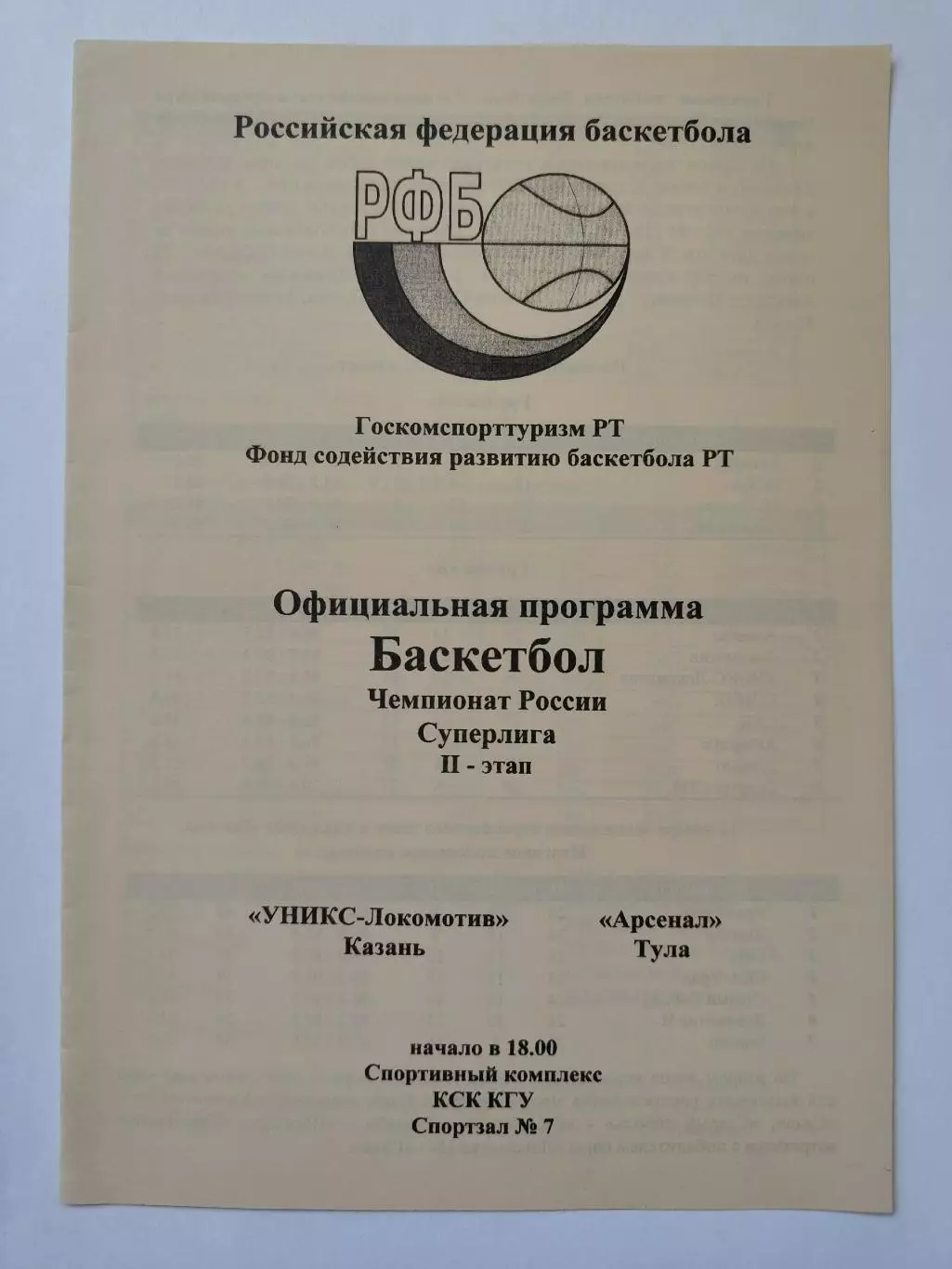 Баскетбол. Уникс Казань - Арсенал Тула 22 января 1998
