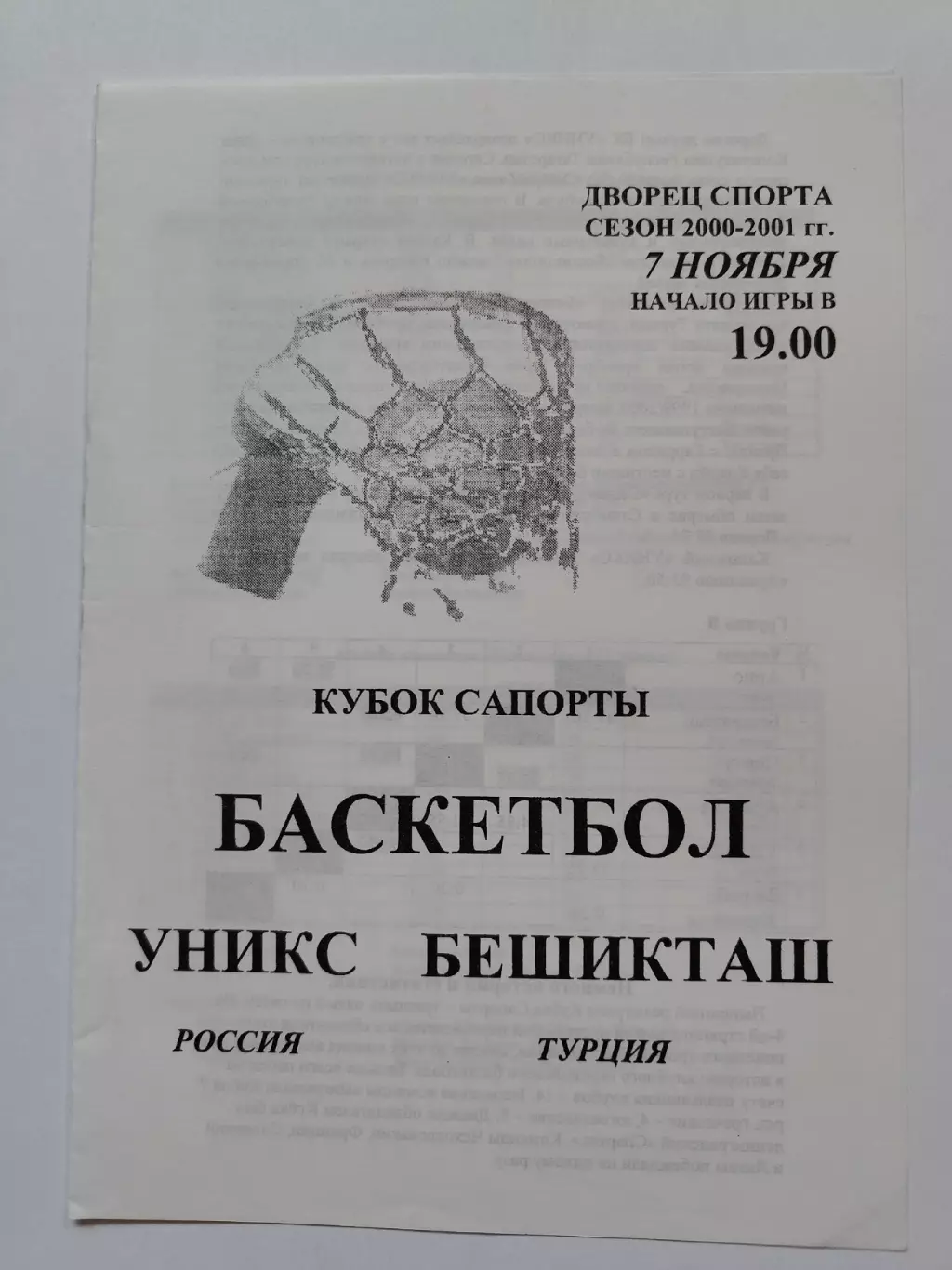 Баскетбол. Уникс Казань - Бешикташ Турция 7 ноября 2000 Кубок Сапорты