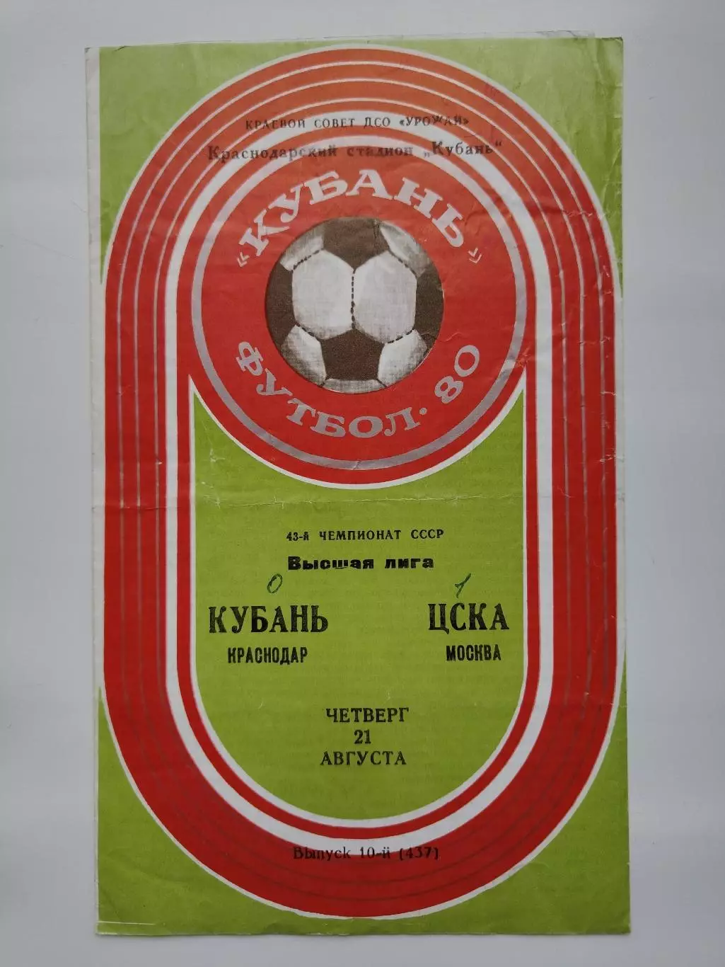 Кубань Краснодар - ЦСКА Москва 1980