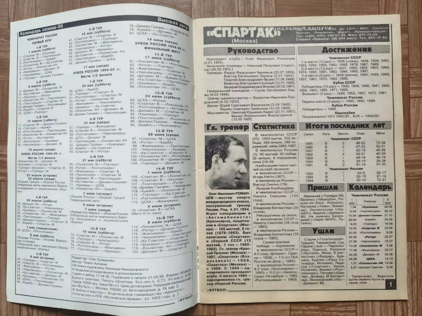 Футбол. Москва 1995 еженедельник Футбол (Формат А4 32 страницы) 1