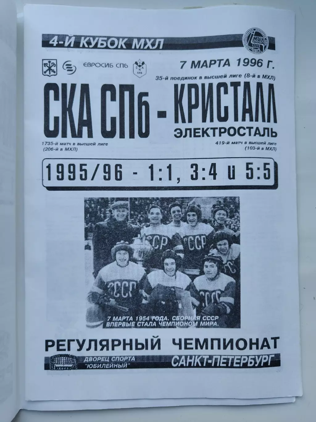 СКА Санкт-Петербург - Кристалл Электросталь 7 марта 1996