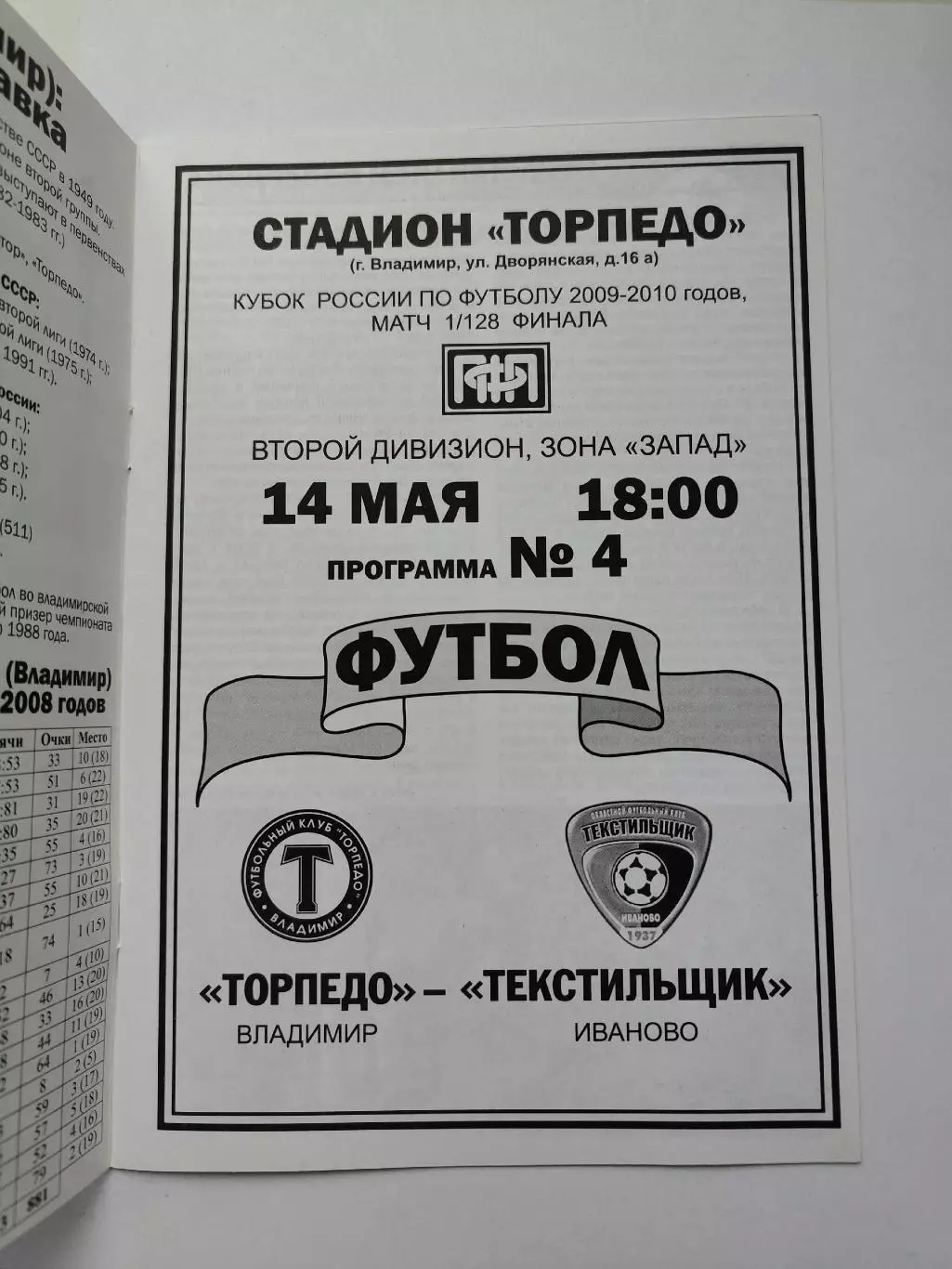 Торпедо Владимир - Текстильщик Иваново 2009 Кубок России (М1) 1
