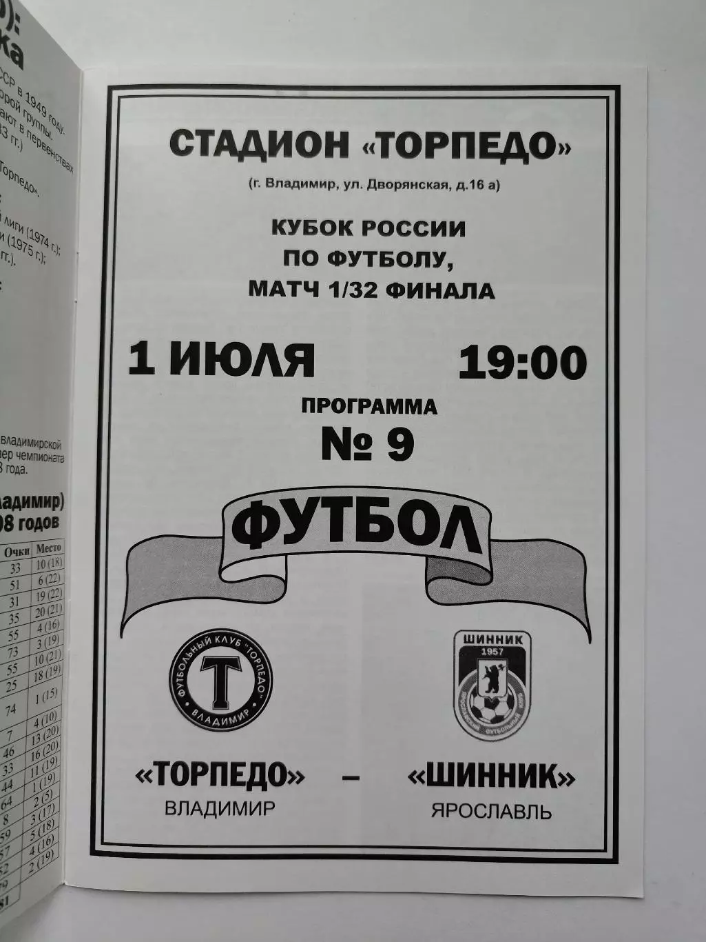 Торпедо Владимир - Шинник Ярославль 2009 Кубок России (М1) 1