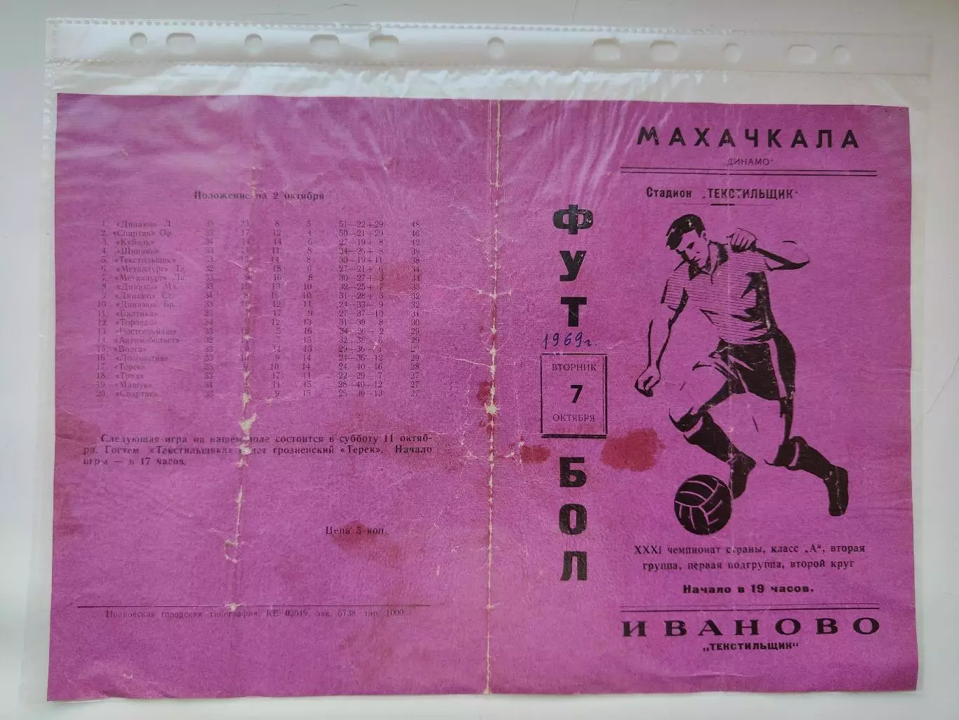 Текстильщик Иваново - Динамо Махачкала 1969 (М1)