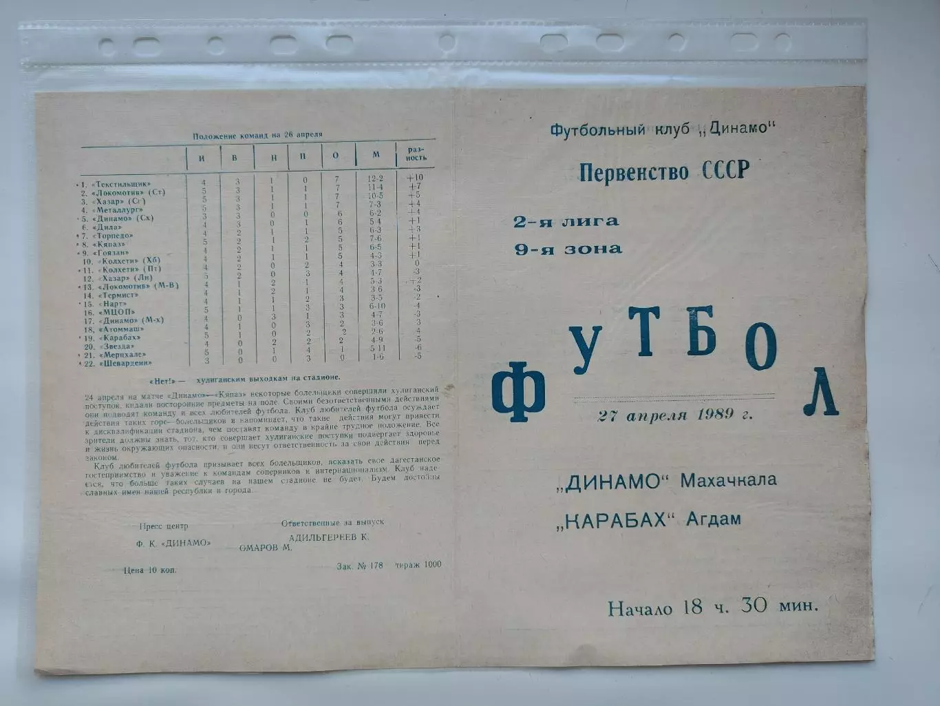 Динамо Махачкала - Карабах Агдам 1989 (М1)