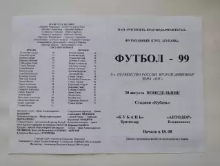 Кубань Краснодар - Автодор Владикавказ 1999 (М1)
